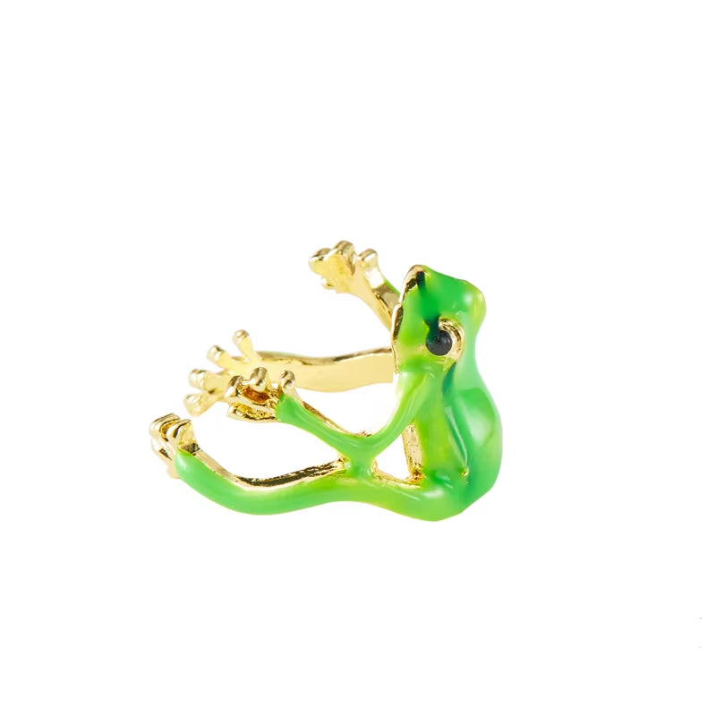 1 PC Enamel Frog Open Ring for Women Men Finger Jewelry Animal Fancy Party Wedding Office Accessories Lovely Blue Green Gifts