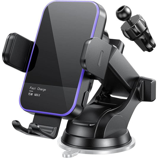 Wireless Car Charger,[7 Colored RGB Backlit]Mosurr 15W Auto Clamping Phone Holders for Your Car Fit for Iphone 16 15 14 13 12 Mini Pro Max 11 XR XS, Samsung Galaxy S24 Ultra S23 S22 S21+ Note 20, Etc