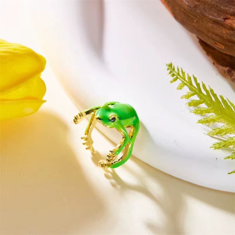 1 PC Enamel Frog Open Ring for Women Men Finger Jewelry Animal Fancy Party Wedding Office Accessories Lovely Blue Green Gifts